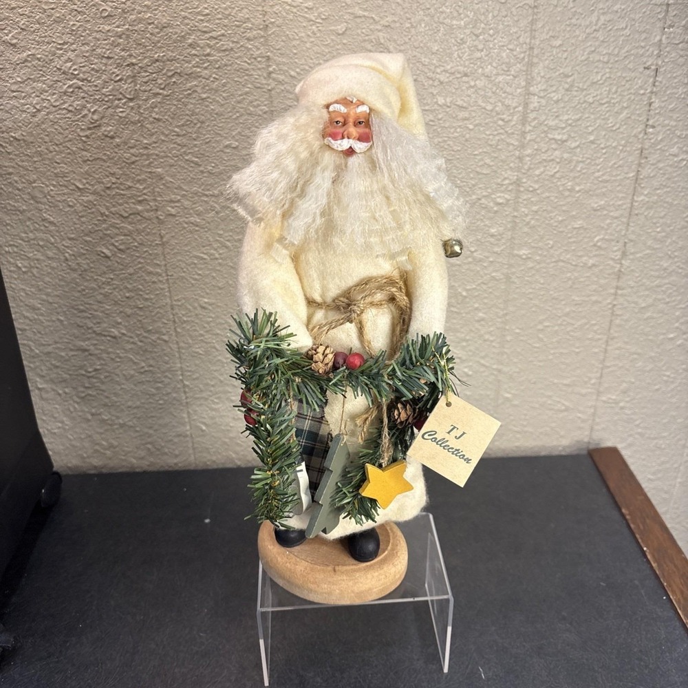 Vtg~TJ Collection‎ Santa Claus~1996~On a Wooden Stand